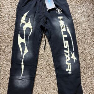 Hellstar Black Joggers with Gold Flame Pattern